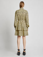 Back image of model wearing Printed Leopard Shirt Dress in butter multi