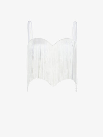 Flat image of Technical Nylon Fringe Bra in optic white