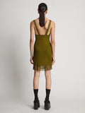 Back image of model wearing Embroidered Viscose Knit Dress in olive