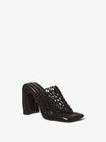 Front 3/4 image of Arc Woven Slides in black