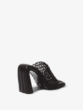 Back 3/4 image of Arc Woven Slides in black