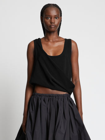 Cropped front image of model wearing Viscose Knit Top in black