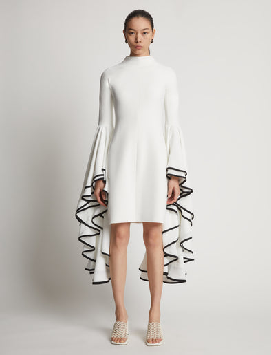 Front image of model wearing Viscose Crepe Dress in off white