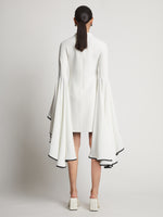 Back image of model wearing Viscose Crepe Dress in off white