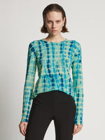 Cropped front image of model wearing Tie Dye T-Shirt in turquoise multi