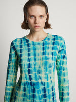 Detail image of model wearing Tie Dye T-Shirt in turquoise multi
