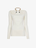 Flat image of Chain Detail Viscose Knit Sweater in off white