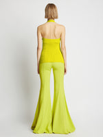 Back image of model wearing Viscose Knit Halter Top in sulphur