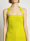Detail image of model wearing Viscose Knit Halter Top in sulphur