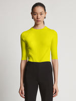 Cropped front image of model wearing  Viscose Knit Top in sulphur
