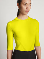 Detail image of model wearing Viscose Knit Top in sulphur