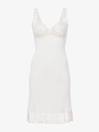 Flat image of Embroidered Viscose Knit Dress in off white