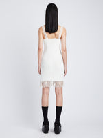 Back image of model wearing Embroidered Viscose Knit Dress in off white