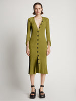 Front image of model wearing Viscose Knit Dress in olive