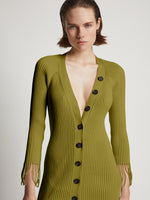 Detail image of model wearing Viscose Knit Dress in olive