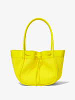 Front image of Raffia Large Ruched Tote in CANARY YELLOW