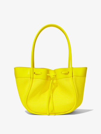 Front image of Raffia Large Ruched Tote in CANARY YELLOW