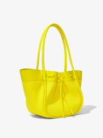 Side image of Raffia Large Ruched Tote in CANARY YELLOW
