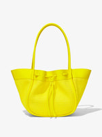 Back image of Raffia Large Ruched Tote in CANARY YELLOW