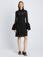 Front image of model wearing Stretch Lace Shirt Dress in black
