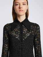 Detail image of model wearing Stretch Lace Shirt Dress in black