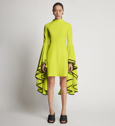 Front image of model wearing Viscose Crepe Dress in bright green