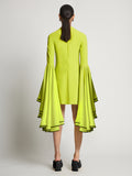 Back image of model wearing Viscose Crepe Dress in bright green