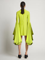 Back image of model wearing Viscose Crepe Dress in bright green