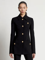 Cropped front image of model wearing Viscose Suiting Jacket in black
