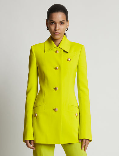 Cropped front image of model wearing Viscose Suiting Jacket in sulphur
