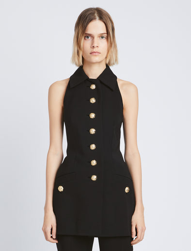 Cropped front image of model in Viscose Suiting Vest in black