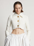 Proenza Schouler cropped front image of model wearing Boucle Tweed Crop Jacket in off white