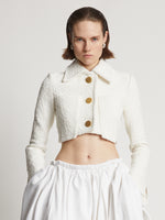 Proenza Schouler cropped front image of model wearing Boucle Tweed Crop Jacket in off white