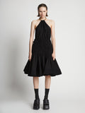 Front image of model wearing Stretch Nylon Dress in black