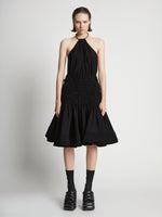 Front image of model wearing Stretch Nylon Dress in black