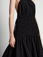 Detail image of model wearing Stretch Nylon Dress in black