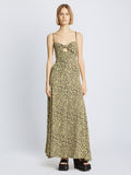 Front image of model wearing Printed Leopard Tank Dress in butter multi