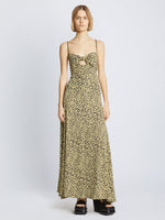 Front image of model wearing Printed Leopard Tank Dress in butter multi