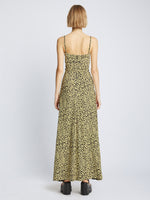Back image of model wearing Printed Leopard Tank Dress in butter multi