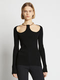 Cropped front image of model wearing Chain Detail Viscose Knit Sweater in black