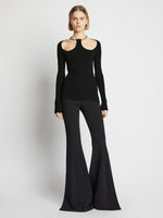 Front image of model wearing Chain Detail Viscose Knit Sweater in black