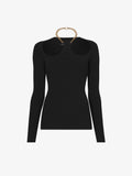 Flat image of Chain Detail Viscose Knit Sweater in black