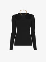 Flat image of Chain Detail Viscose Knit Sweater in black