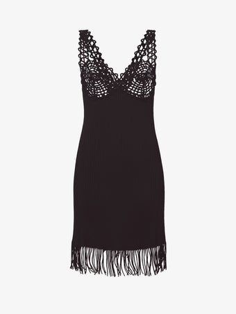 Flat image of Embroidered Viscose Knit Dress in black