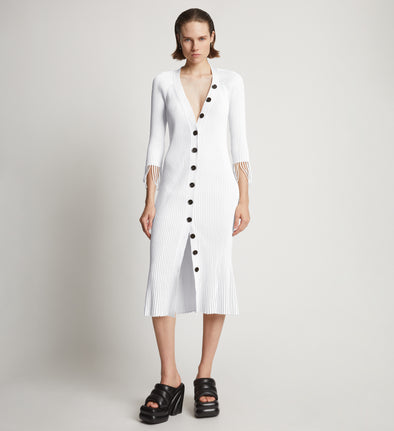 Front image of model wearing Viscose Knit Dress in optic white