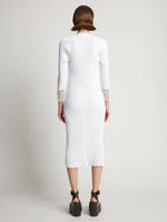 Back image of model wearing Viscose Knit Dress in optic white