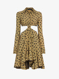 Flat image of Printed Dot Cut Out Shirt Dress in khaki black