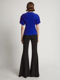 Back image of model wearing Eco Cotton Waisted T-Shirt in cobalt