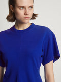 Detail image of model wearing Eco Cotton Waisted T-Shirt in cobalt