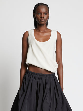 Cropped front image of model wearing Viscose Knit Top in white
